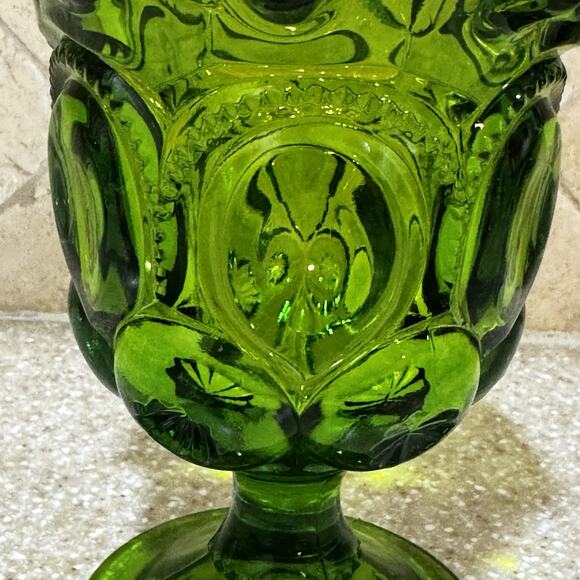 Vintage LE Smith Green Moon & Stars Ruffled Footed Open Vase Compote 5 3/4" USA - Picture 7 of 13